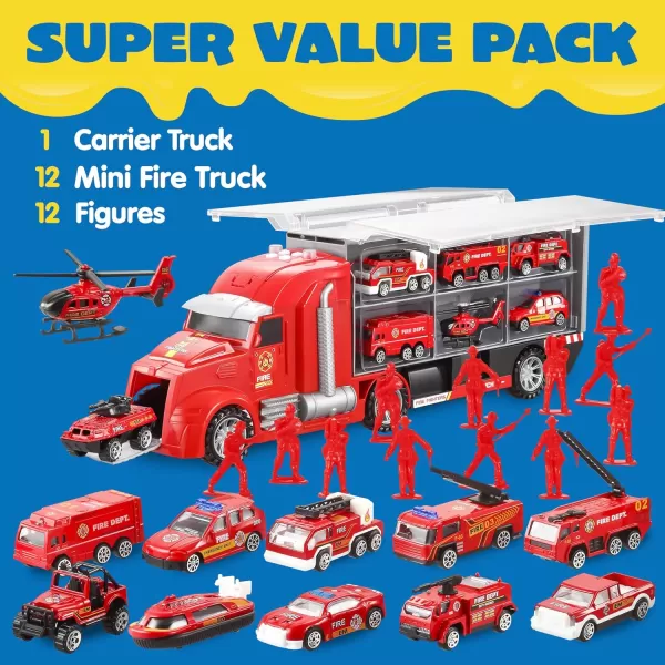 JOYIN 25 in 1 Green Military Big Truck Toys Army Men Tanks Set with Soldier Men Mini Battle Car Toy in Carrier Truck with Lights and Sounds Gifts for Toddler Kids Boys Ages 3Fire Truck
