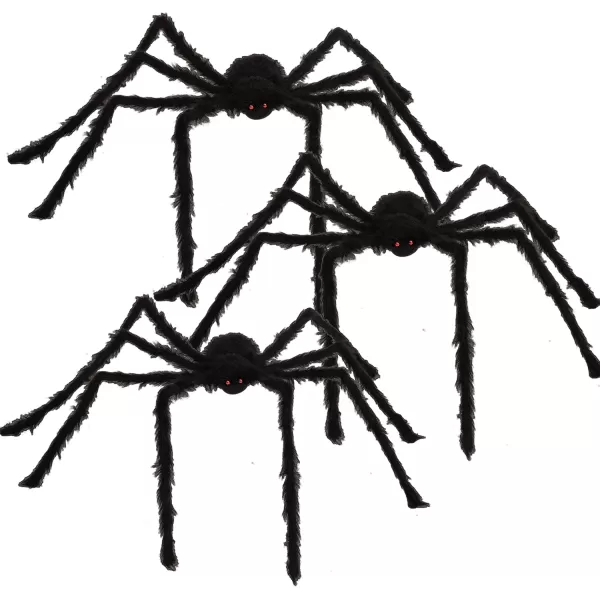 JOYIN 3 Pack 5ft Halloween Spiders Decoration Outdoor Halloween Giant Spider Decor Outside Large Fake Black Spider Huge Realistic Hairy Spiders for Indoor Haunted House Prop Yard Lawn Garden Decor