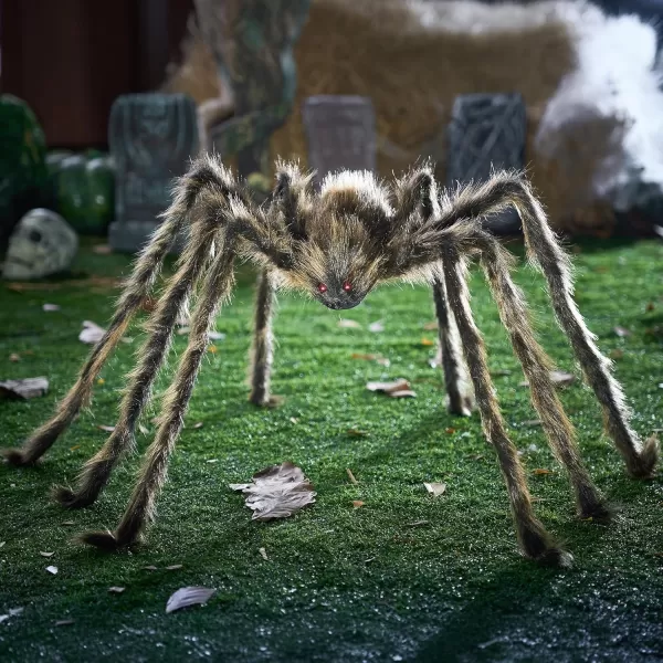 JOYIN 5 Ft Halloween Outdoor Decorations Giant Spider Large Hairy Spider Halloween Decor Outside Huge Fake Spider Props for Yard Lawn Haunted Houses Decoration BrownBrown