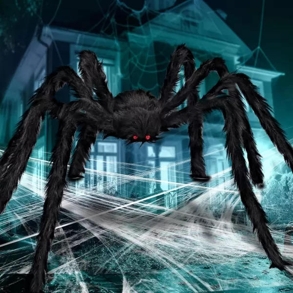 JOYIN 5 Ft Halloween Outdoor Decorations Giant Spider Large Hairy Spider Halloween Decor Outside Huge Fake Spider Props for Yard Lawn Haunted Houses Decoration BrownBlack