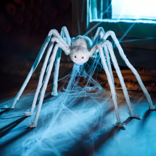 JOYIN 5 Ft Halloween Outdoor Decorations Giant Spider Large Hairy Spider Halloween Decor Outside Huge Fake Spider Props for Yard Lawn Haunted Houses Decoration BrownWhite