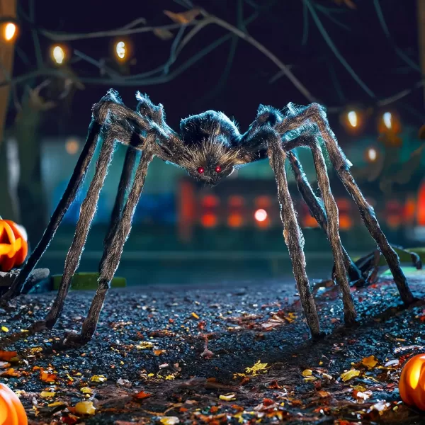 JOYIN 5 Ft Halloween Outdoor Decorations Giant Spider Large Hairy Spider Halloween Decor Outside Huge Fake Spider Props for Yard Lawn Haunted Houses Decoration BrownBrown