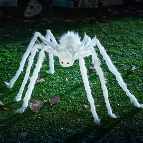 JOYIN 5 Ft Halloween Outdoor Decorations Giant Spider Large Hairy Spider Halloween Decor Outside Huge Fake Spider Props for Yard Lawn Haunted Houses Decoration BrownWhite