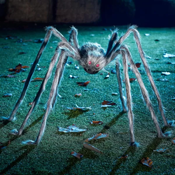 JOYIN 5 Ft Halloween Outdoor Decorations Giant Spider Large Hairy Spider Halloween Decor Outside Huge Fake Spider Props for Yard Lawn Haunted Houses Decoration BrownGray