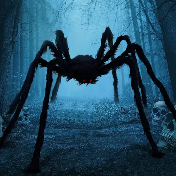 JOYIN 5 Ft Halloween Outdoor Decorations Giant Spider Large Hairy Spider Halloween Decor Outside Huge Fake Spider Props for Yard Lawn Haunted Houses Decoration BrownBlack