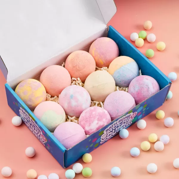 JOYIN Bath Bombs for Kids with Mochi Squishy Toy 12 Pack Bubble Bath Bombs with Surprise Toy Inside Natural Essential Oil SPA Bath Fizzies Set Party Favors for Boys Girls Birthday GiftsMochi Squishy Bath Bombs