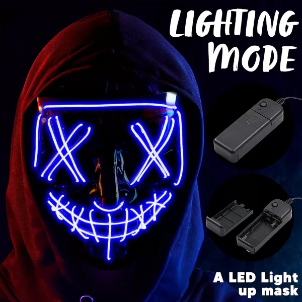 JOYIN Halloween Led Mask Light Up Scary Mask and Gloves for Cosplay Costume purple ampamp Green Glow in The Dark MaskBlue