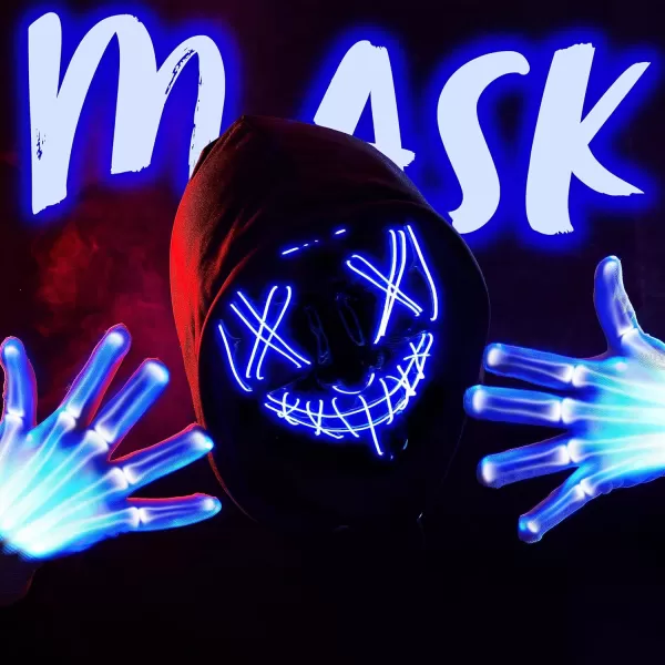 JOYIN Halloween Led Mask Light Up Scary Mask and Gloves for Cosplay Costume purple ampamp Green Glow in The Dark MaskBlue