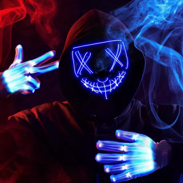 JOYIN Halloween Led Mask Light Up Scary Mask and Gloves for Cosplay Costume purple ampamp Green Glow in The Dark MaskBlue
