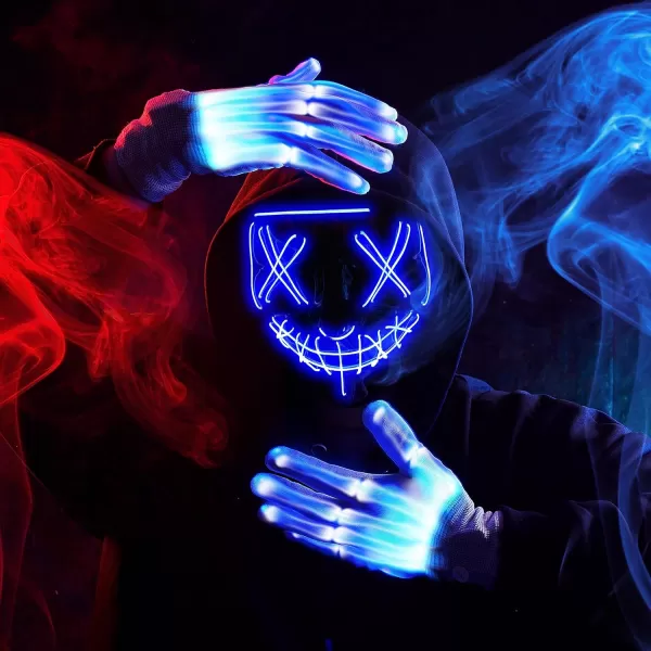 JOYIN Halloween Led Mask Light Up Scary Mask and Gloves for Cosplay Costume purple ampamp Green Glow in The Dark MaskBlue