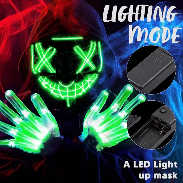 JOYIN Halloween Led Mask Light Up Scary Mask and Gloves for Cosplay Costume purple ampamp Green Glow in The Dark MaskGreen