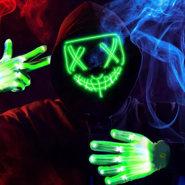 JOYIN Halloween Led Mask Light Up Scary Mask and Gloves for Cosplay Costume purple ampamp Green Glow in The Dark MaskGreen