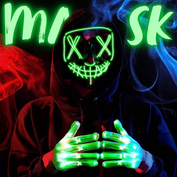 JOYIN Halloween Led Mask Light Up Scary Mask and Gloves for Cosplay Costume purple ampamp Green Glow in The Dark MaskGreen