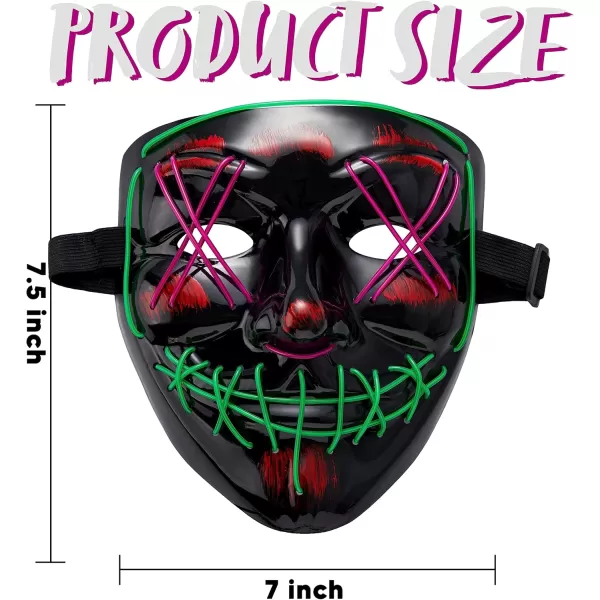 JOYIN Halloween Led Mask Light Up Scary Mask and Gloves for Cosplay Costume purple ampamp Green Glow in The Dark MaskMulti Greenpurple
