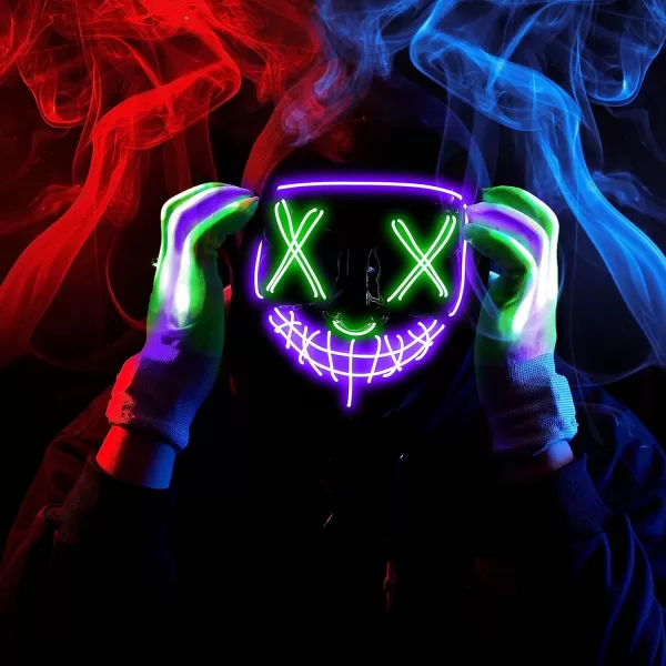 JOYIN Halloween Led Mask Light Up Scary Mask and Gloves for Cosplay Costume purple ampamp Green Glow in The Dark MaskMulti Greenpurple