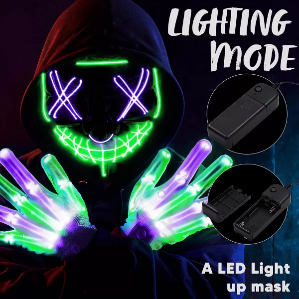 JOYIN Halloween Led Mask Light Up Scary Mask and Gloves for Cosplay Costume purple ampamp Green Glow in The Dark MaskMulti Greenpurple