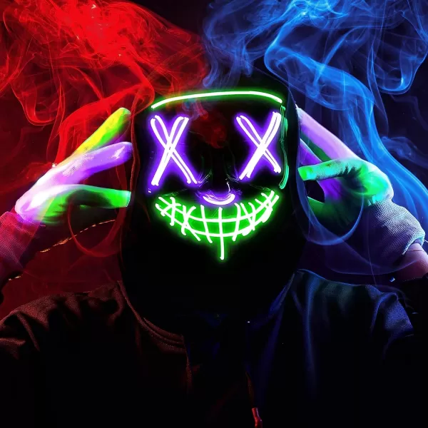 JOYIN Halloween Led Mask Light Up Scary Mask and Gloves for Cosplay Costume purple ampamp Green Glow in The Dark MaskMulti Greenpurple