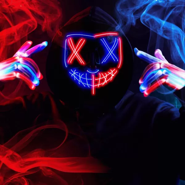 JOYIN Halloween Led Mask Light Up Scary Mask and Gloves for Cosplay Costume purple ampamp Green Glow in The Dark MaskMulti Redblue