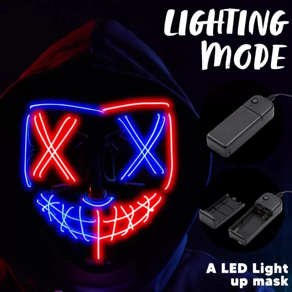JOYIN Halloween Led Mask Light Up Scary Mask and Gloves for Cosplay Costume purple ampamp Green Glow in The Dark MaskMulti Redblue