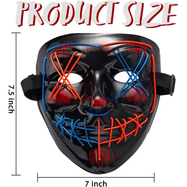 JOYIN Halloween Led Mask Light Up Scary Mask and Gloves for Cosplay Costume purple ampamp Green Glow in The Dark MaskMulti Redblue