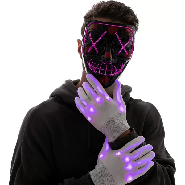 JOYIN Halloween Led Mask Light Up Scary Mask and Gloves for Cosplay Costume purple ampamp Green Glow in The Dark MaskPurple