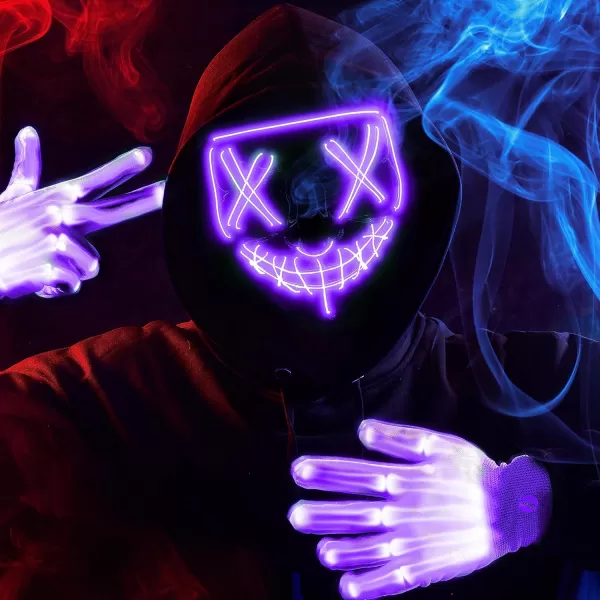 JOYIN Halloween Led Mask Light Up Scary Mask and Gloves for Cosplay Costume purple ampamp Green Glow in The Dark MaskPurple