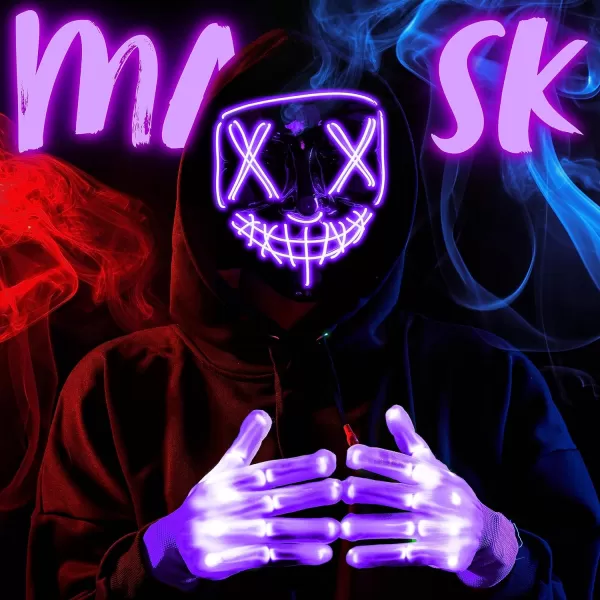 JOYIN Halloween Led Mask Light Up Scary Mask and Gloves for Cosplay Costume purple ampamp Green Glow in The Dark MaskPurple