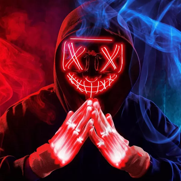 JOYIN Halloween Led Mask Light Up Scary Mask and Gloves for Cosplay Costume purple ampamp Green Glow in The Dark MaskRed