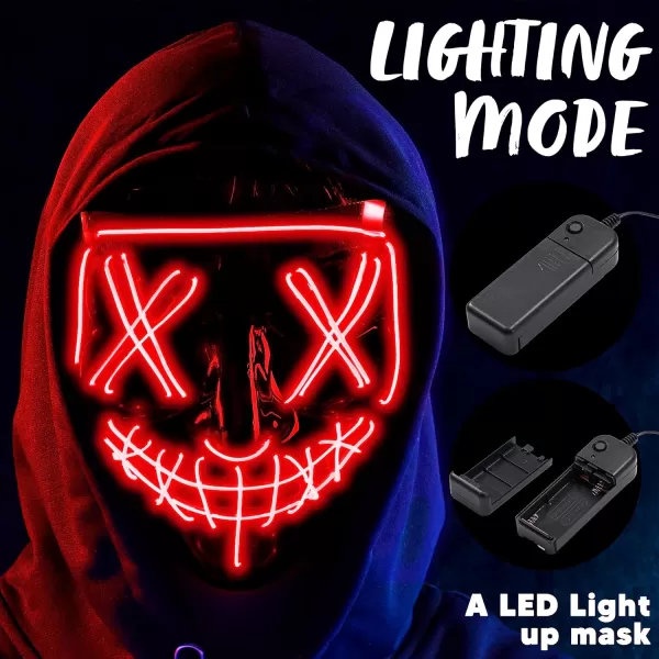 JOYIN Halloween Led Mask Light Up Scary Mask and Gloves for Cosplay Costume purple ampamp Green Glow in The Dark MaskRed
