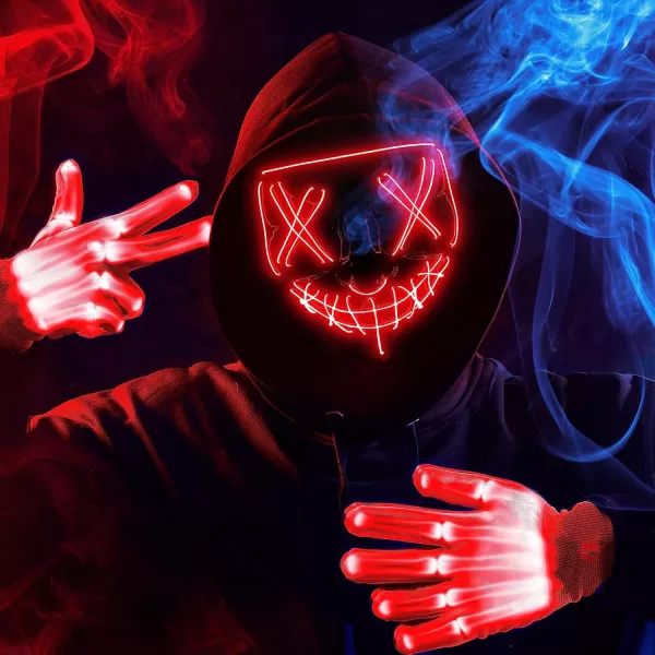 JOYIN Halloween Led Mask Light Up Scary Mask and Gloves for Cosplay Costume purple ampamp Green Glow in The Dark MaskRed
