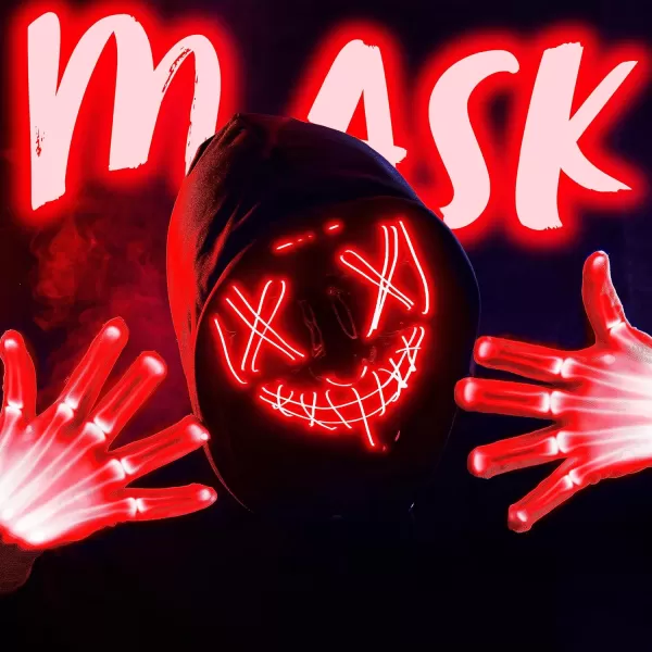 JOYIN Halloween Led Mask Light Up Scary Mask and Gloves for Cosplay Costume purple ampamp Green Glow in The Dark MaskRed