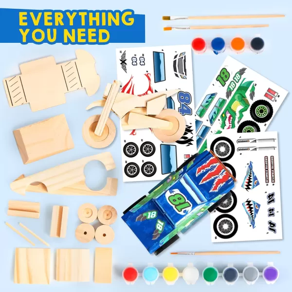 JOYIN Kids Craft Kit Build ampamp Paint Your Own Wooden Race Car Art ampamp Craft Kit DIY Toy Make Your Own Car Truck Toy Construct and Paint Craft Kit Presents for Kids