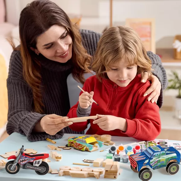 JOYIN Kids Craft Kit Build ampamp Paint Your Own Wooden Race Car Art ampamp Craft Kit DIY Toy Make Your Own Car Truck Toy Construct and Paint Craft Kit Presents for Kids