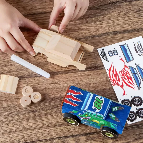 JOYIN Kids Craft Kit Build ampamp Paint Your Own Wooden Race Car Art ampamp Craft Kit DIY Toy Make Your Own Car Truck Toy Construct and Paint Craft Kit Presents for Kids