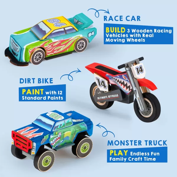 JOYIN Kids Craft Kit Build ampamp Paint Your Own Wooden Race Car Art ampamp Craft Kit DIY Toy Make Your Own Car Truck Toy Construct and Paint Craft Kit Presents for Kids