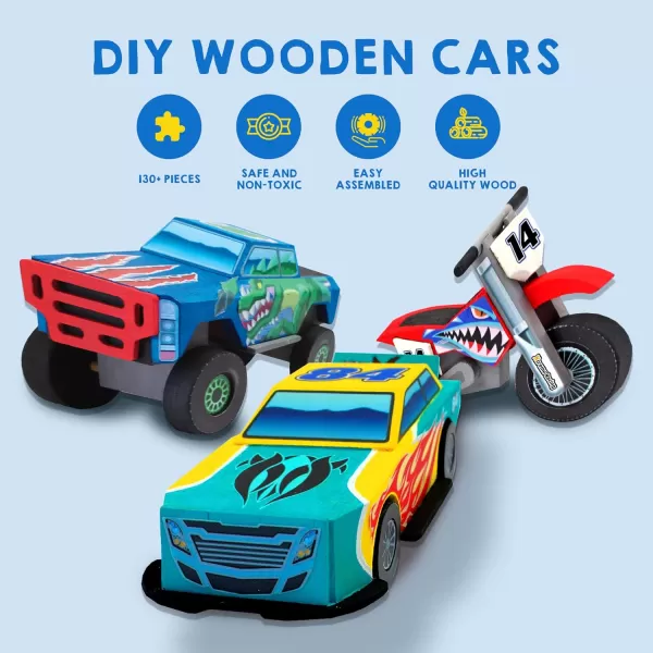 JOYIN Kids Craft Kit Build ampamp Paint Your Own Wooden Race Car Art ampamp Craft Kit DIY Toy Make Your Own Car Truck Toy Construct and Paint Craft Kit Presents for Kids