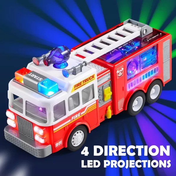 JOYIN LED Fire Truck Toy for Toddlers  LED Projections ampamp Sirens Bump and Go Fire Engine Trucks with Mode Switch ampamp Volume Control BoysampampGirls Firetruck Kids Birthday