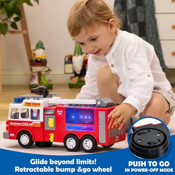 JOYIN LED Fire Truck Toy for Toddlers  LED Projections ampamp Sirens Bump and Go Fire Engine Trucks with Mode Switch ampamp Volume Control BoysampampGirls Firetruck Kids Birthday