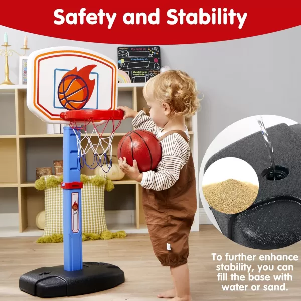 JOYIN Toddler Basketball Arcade Game Set Adjustable Basketball Goal with 4 Balls for Kids Indoor Outdoor Play Carnival Games Christmas Birthday Gift for Boys Girls Age 1 and Up  Air Pump IncludedBlue and Orange