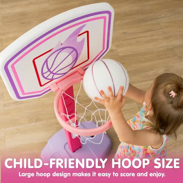 JOYIN Toddler Basketball Arcade Game Set Adjustable Basketball Goal with 4 Balls for Kids Indoor Outdoor Play Carnival Games Christmas Birthday Gift for Boys Girls Age 1 and Up  Air Pump IncludedPink and Purple