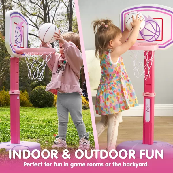 JOYIN Toddler Basketball Arcade Game Set Adjustable Basketball Goal with 4 Balls for Kids Indoor Outdoor Play Carnival Games Christmas Birthday Gift for Boys Girls Age 1 and Up  Air Pump IncludedPink and Purple