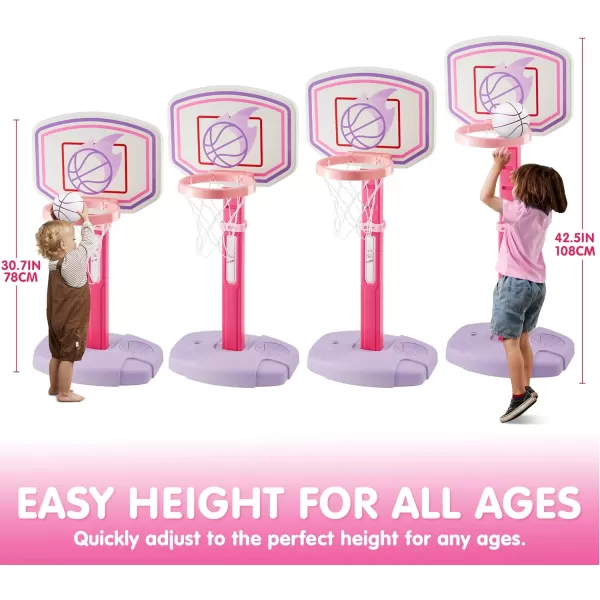 JOYIN Toddler Basketball Arcade Game Set Adjustable Basketball Goal with 4 Balls for Kids Indoor Outdoor Play Carnival Games Christmas Birthday Gift for Boys Girls Age 1 and Up  Air Pump IncludedPink and Purple