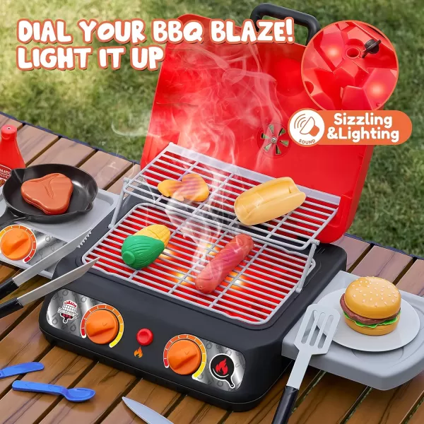 Kids BBQ Grill Playset Kitchen Toy Set with Pretend Smoke Light Sound ampamp ColorChanging Food Toy Kitchen Accessories Indoor Outdoor Cooking Toy for Boys Girls Kids