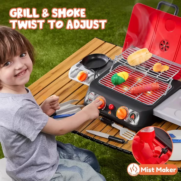 Kids BBQ Grill Playset Kitchen Toy Set with Pretend Smoke Light Sound ampamp ColorChanging Food Toy Kitchen Accessories Indoor Outdoor Cooking Toy for Boys Girls Kids