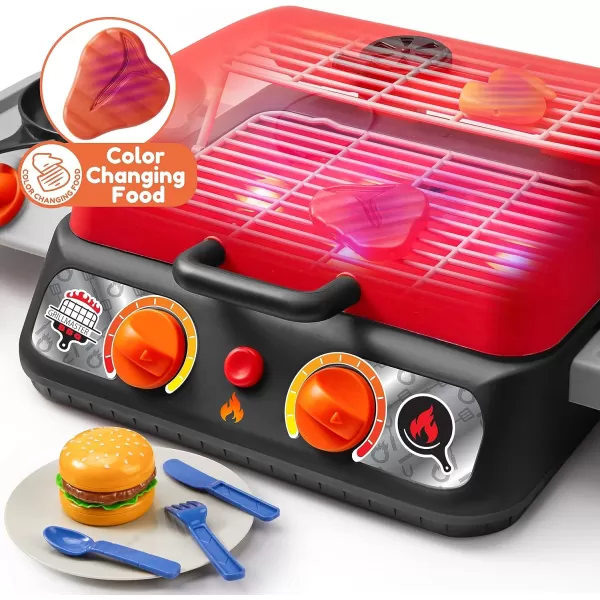 Kids BBQ Grill Playset Kitchen Toy Set with Pretend Smoke Light Sound ampamp ColorChanging Food Toy Kitchen Accessories Indoor Outdoor Cooking Toy for Boys Girls Kids
