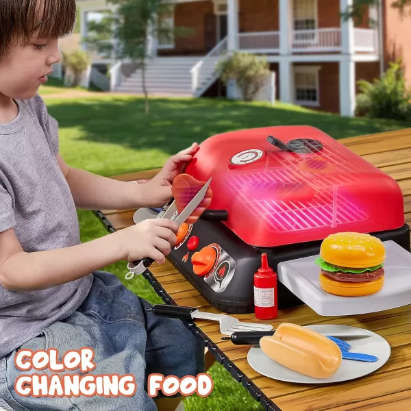 Kids BBQ Grill Playset Kitchen Toy Set with Pretend Smoke Light Sound ampamp ColorChanging Food Toy Kitchen Accessories Indoor Outdoor Cooking Toy for Boys Girls Kids