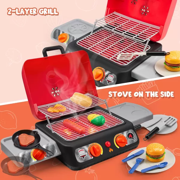 Kids BBQ Grill Playset Kitchen Toy Set with Pretend Smoke Light Sound ampamp ColorChanging Food Toy Kitchen Accessories Indoor Outdoor Cooking Toy for Boys Girls Kids