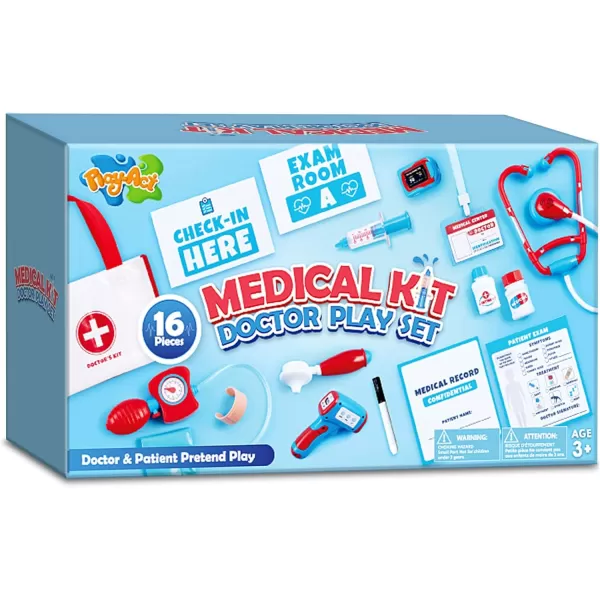 Kids Doctor Kit16Piece Pretend Play Medical Kit with BagDoctor Role Play SetRealistic Toy StethoscopeReusable Record CardsDress Up Doctor Playset for Toddlers Ages 3