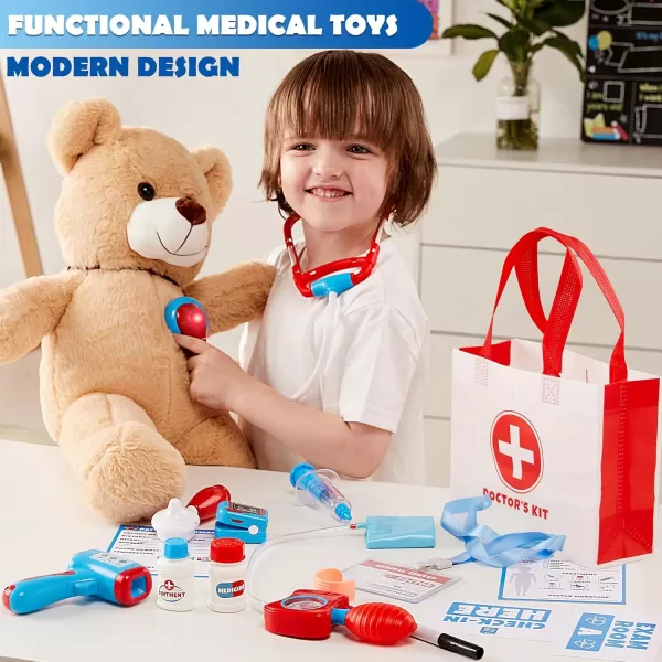 Kids Doctor Kit16Piece Pretend Play Medical Kit with BagDoctor Role Play SetRealistic Toy StethoscopeReusable Record CardsDress Up Doctor Playset for Toddlers Ages 3