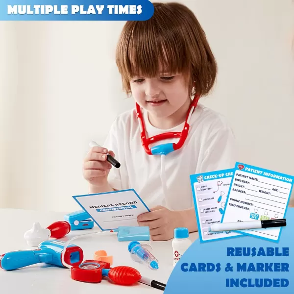 Kids Doctor Kit16Piece Pretend Play Medical Kit with BagDoctor Role Play SetRealistic Toy StethoscopeReusable Record CardsDress Up Doctor Playset for Toddlers Ages 3